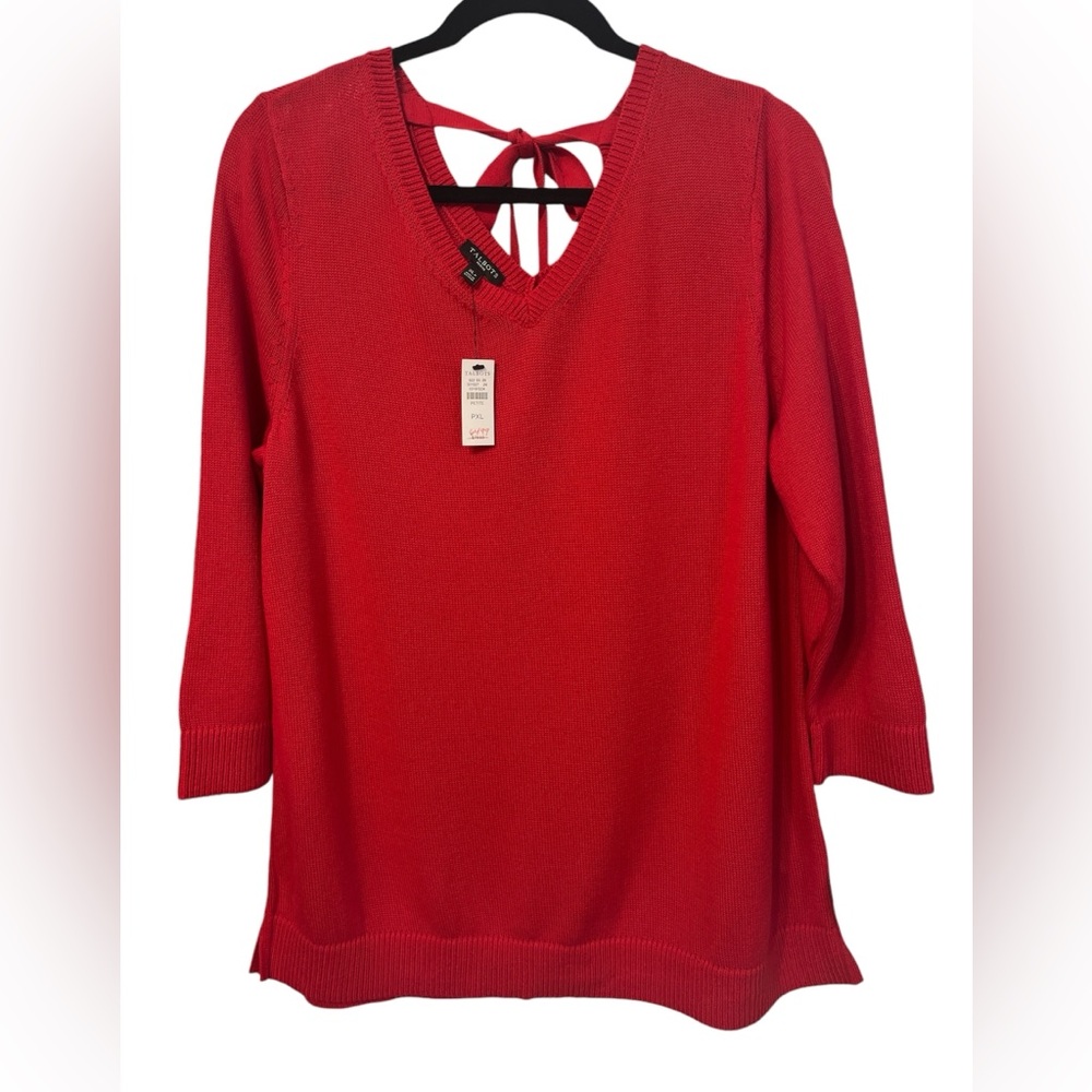 NWT Women’s Talbots v neck sweater, tie back. Petite XL 100% Pima cotton.